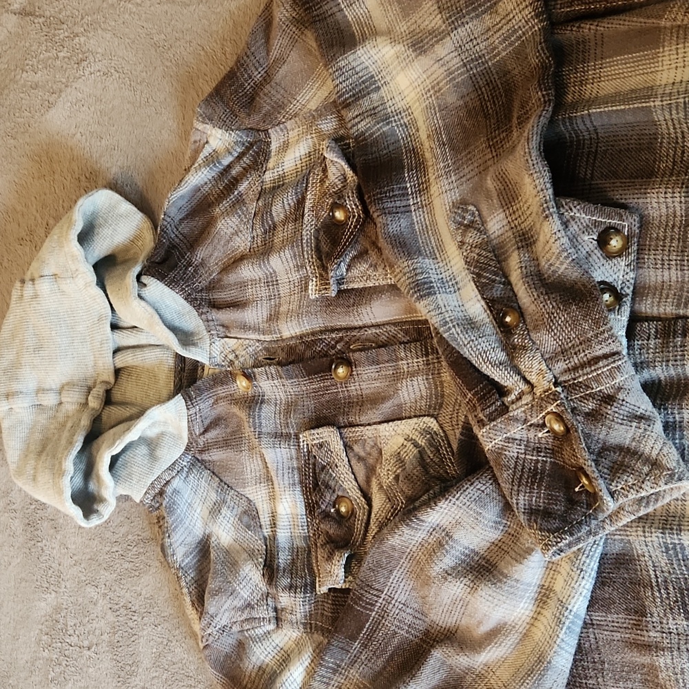 BKE Vintage Brown Plaid Hooded Shirt Men's Size S Long Sleeve Button Down